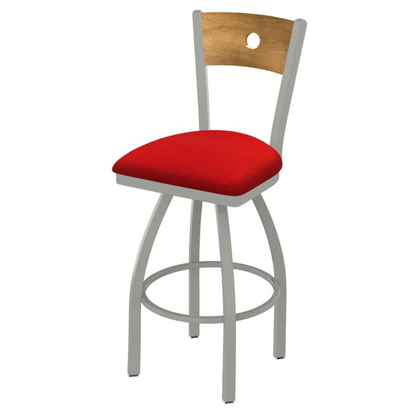 25" Swivel Counter Stool, Nickel Finish, Med Back, Canter Red Seat
